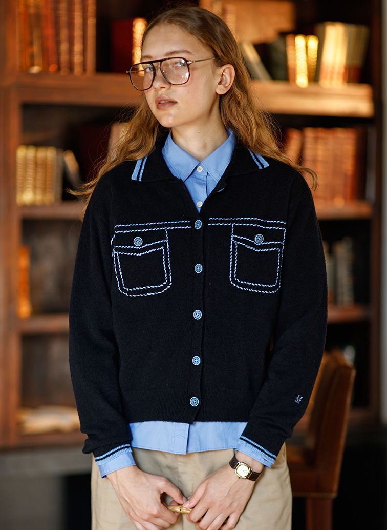 Hand Stitch Knit Jacket 詳細画像 Black 1