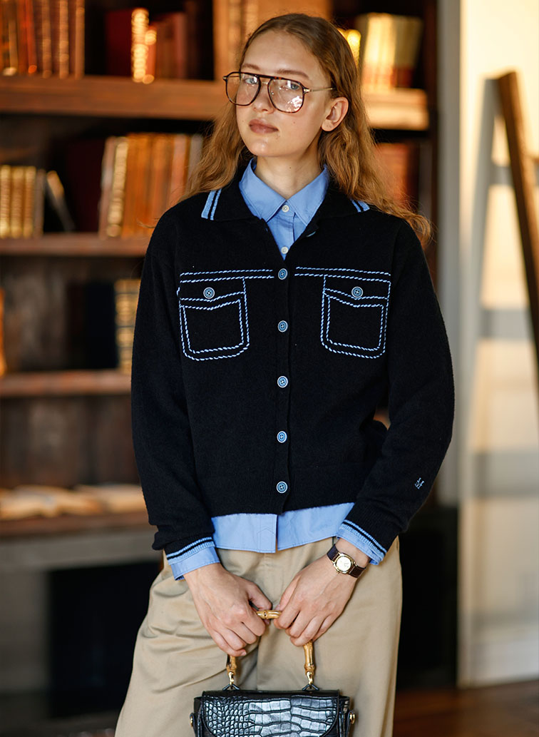 Hand Stitch Knit Jacket 詳細画像 Black 2