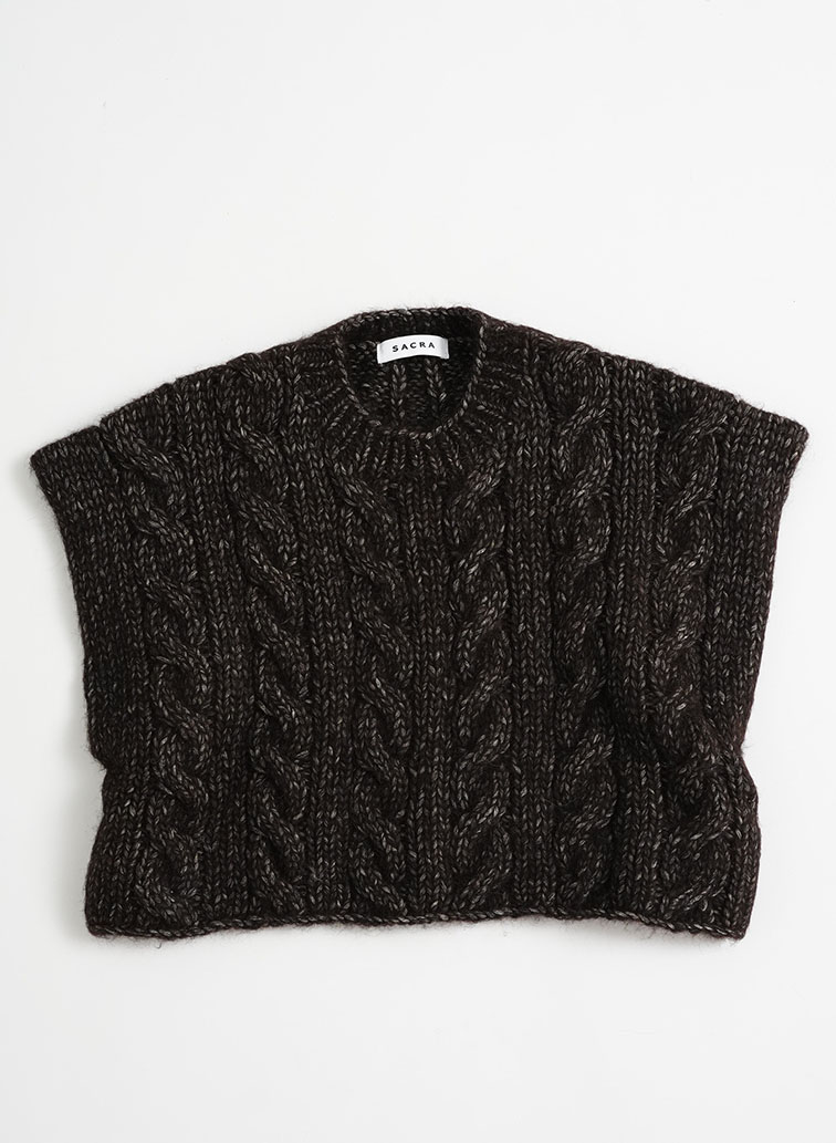 CABLE HAND-KNITTED TOP 詳細画像 Dark Brown 1