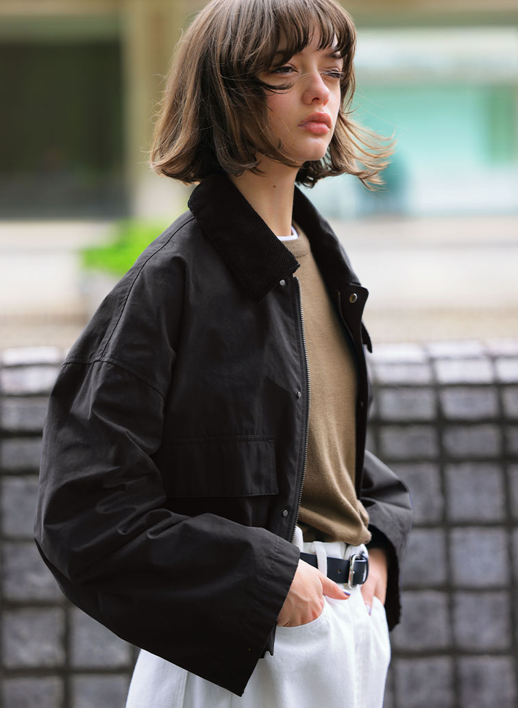 WAXED HIGH DENSITY CLOTH SHORT JACKET 詳細画像 Black 2