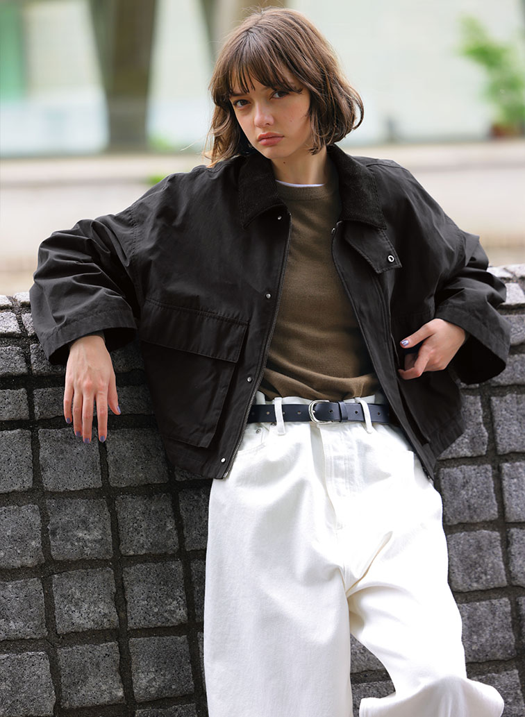 WAXED HIGH DENSITY CLOTH SHORT JACKET 詳細画像 Black 3