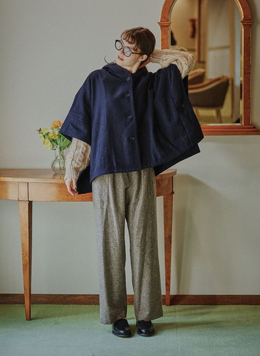 【ウォッシャブル】Nep Tweed ベルトベイカーパンツ 詳細画像 Brown 2