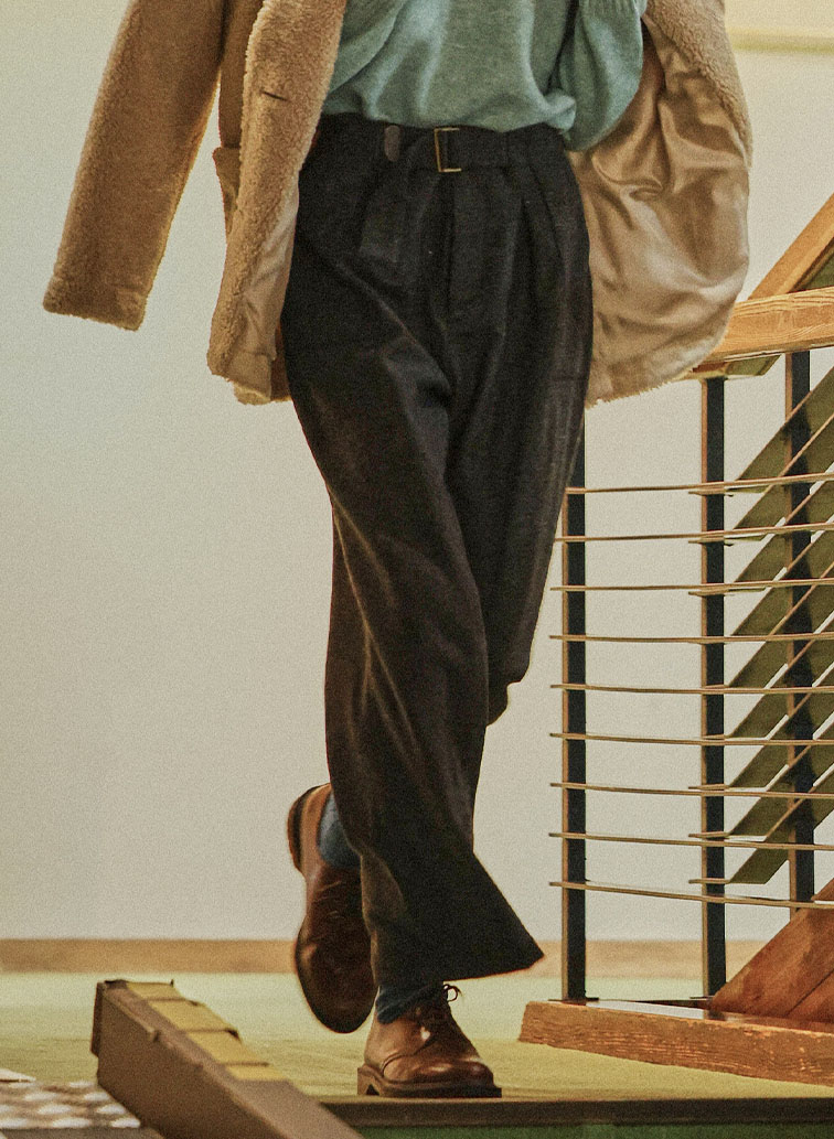 【ウォッシャブル】Nep Tweed ベルトベイカーパンツ 詳細画像 Gray 1