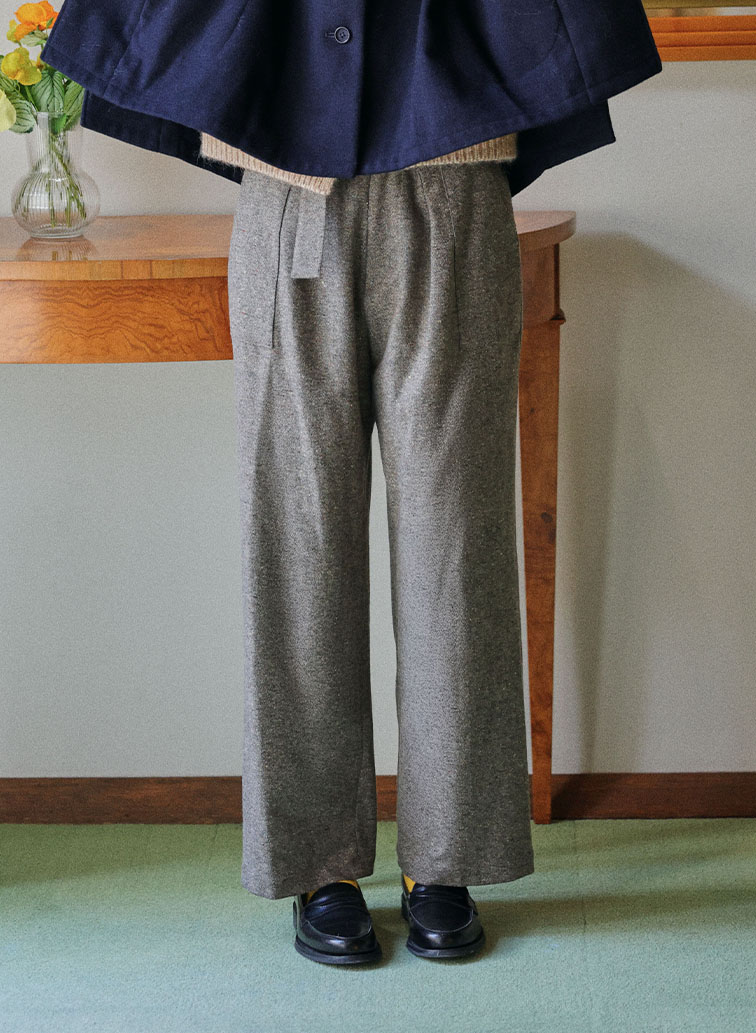 【ウォッシャブル】Nep Tweed ベルトベイカーパンツ 詳細画像 Brown 1