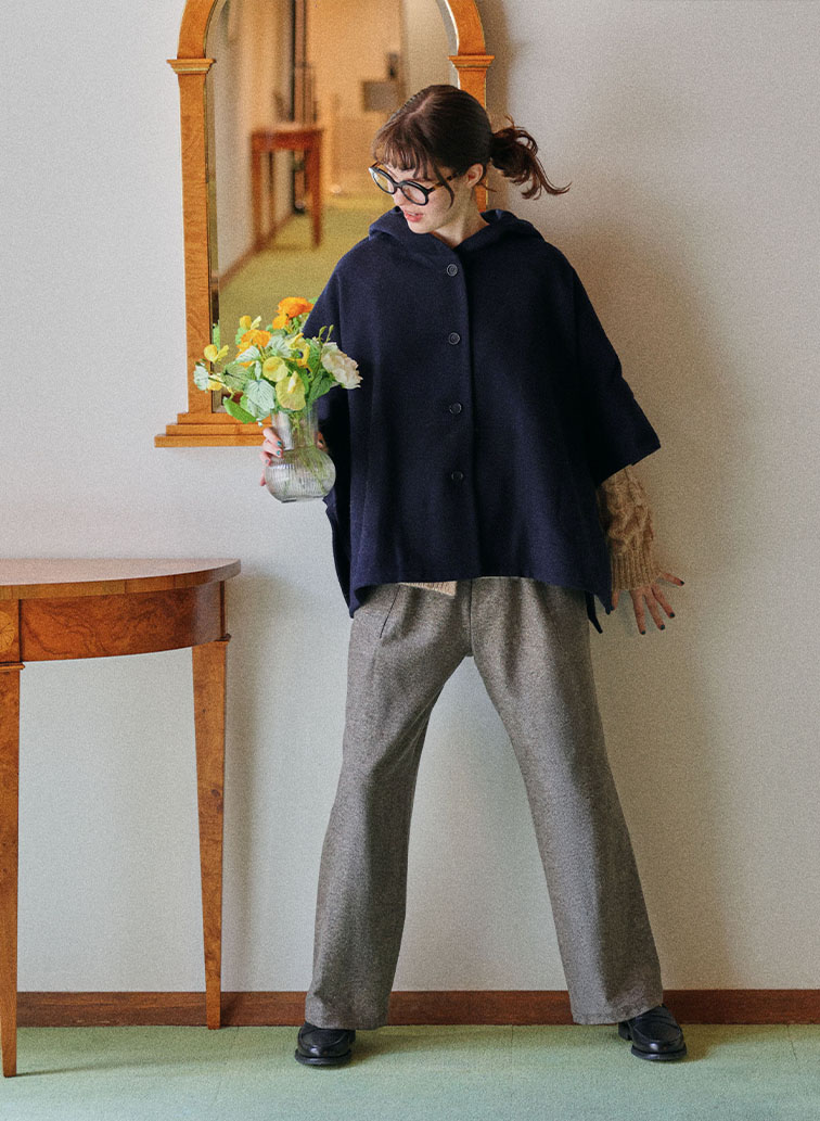 【ウォッシャブル】Nep Tweed ベルトベイカーパンツ 詳細画像 Brown 4