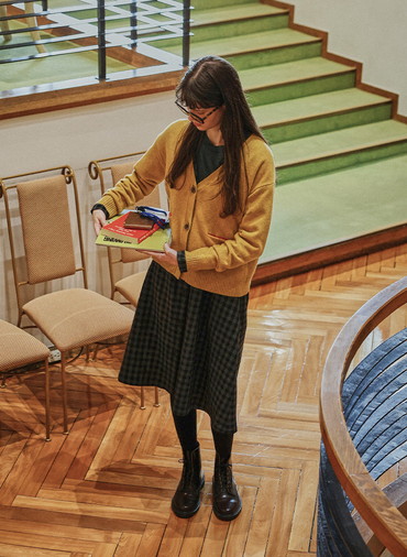 Colorful Melange 配色ポケットニットカーディガン 詳細画像 Yellow 6