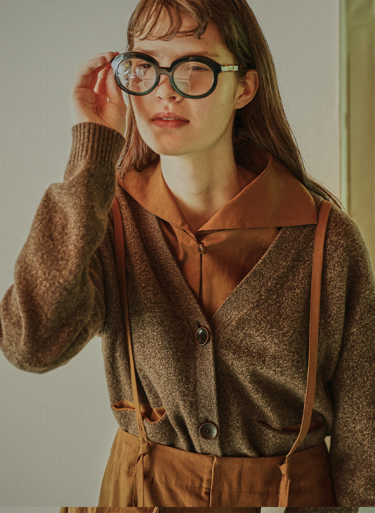 Colorful Melange 配色ポケットニットカーディガン 詳細画像 Brown 2