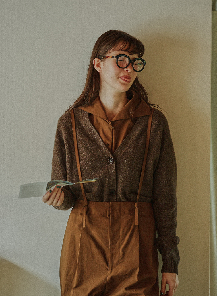 Colorful Melange 配色ポケットニットカーディガン 詳細画像 Brown 3