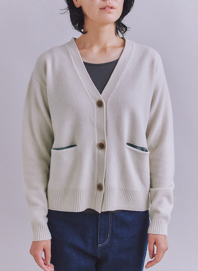 Colorful Melange 配色ポケットニットカーディガン 詳細画像 Beige 1