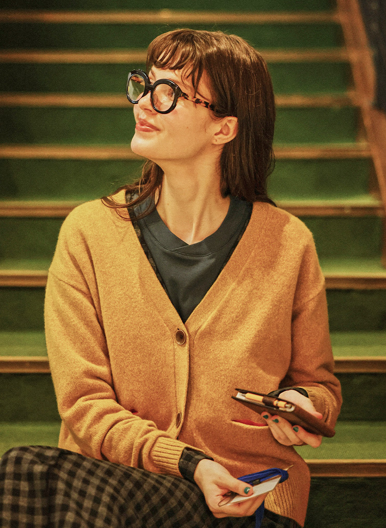 Colorful Melange 配色ポケットニットカーディガン 詳細画像 Yellow 1