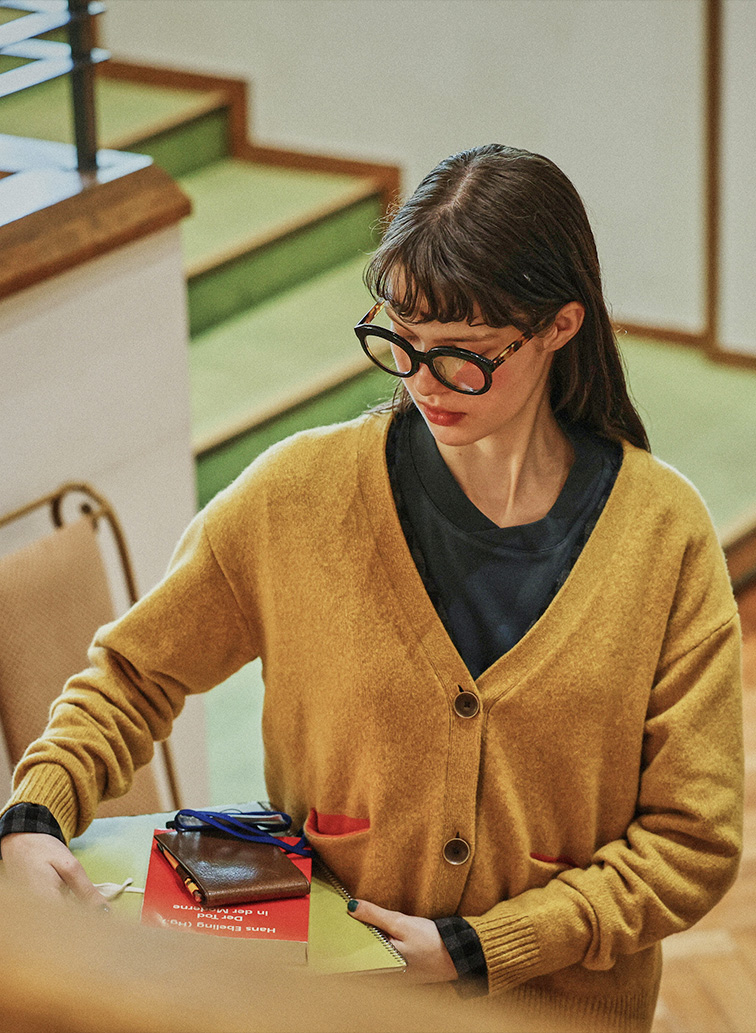 Colorful Melange 配色ポケットニットカーディガン 詳細画像 Yellow 2