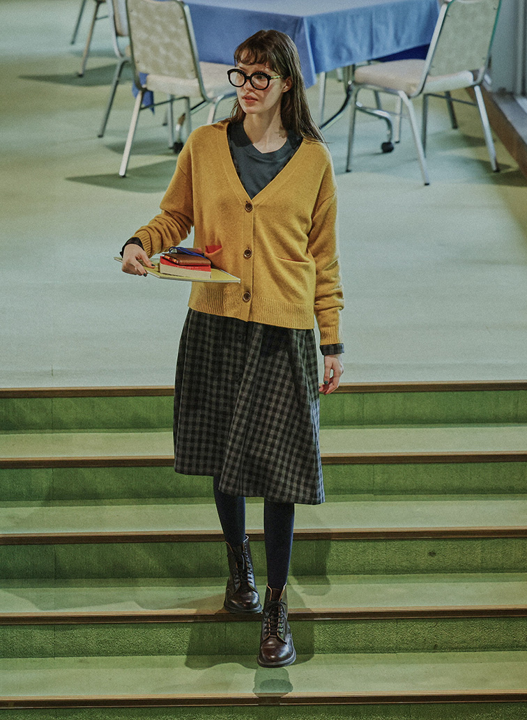 Colorful Melange 配色ポケットニットカーディガン 詳細画像 Yellow 3