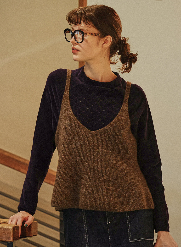 Colorful Melange 2wayペプラムキャミニット 詳細画像 Brown 1