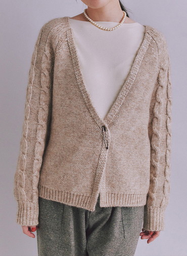 Cotton Alpaca ケーブルラグランニットカーディガン