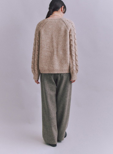 Cotton Alpaca ケーブルラグランニットカーディガン 詳細画像 Beige 3