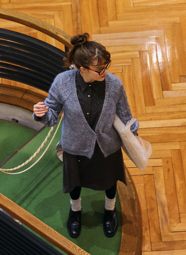 Cotton Alpaca ケーブルラグランニットカーディガン 詳細画像 Saxe Blue 2