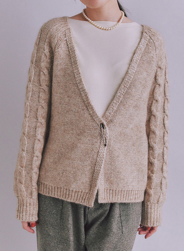 Cotton Alpaca ケーブルラグランニットカーディガン 詳細画像 Beige 1