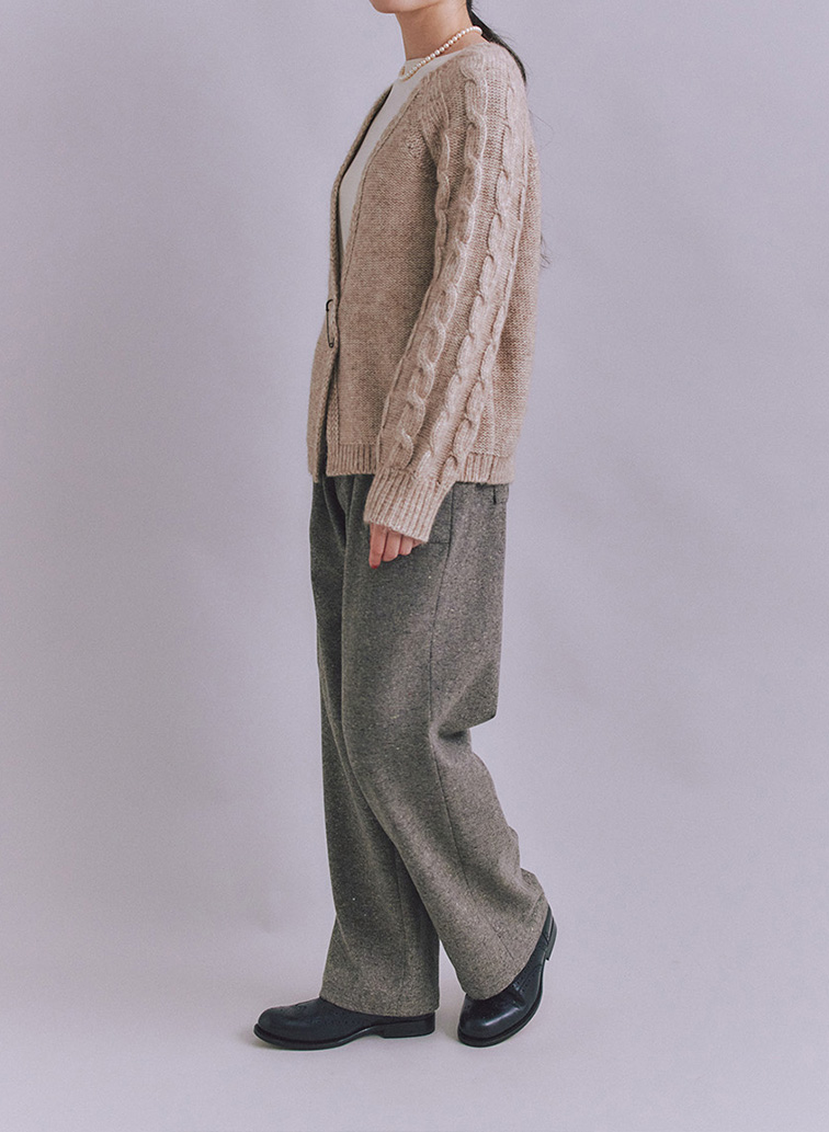 Cotton Alpaca ケーブルラグランニットカーディガン 詳細画像 Beige 2