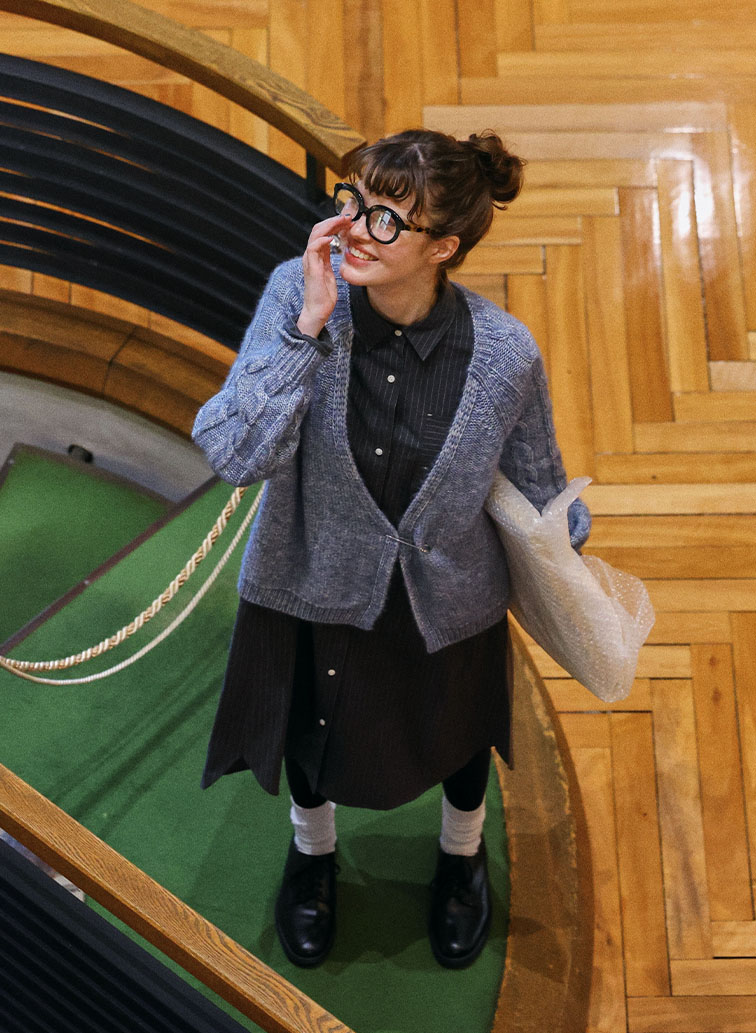 Cotton Alpaca ケーブルラグランニットカーディガン 詳細画像 Saxe Blue 3