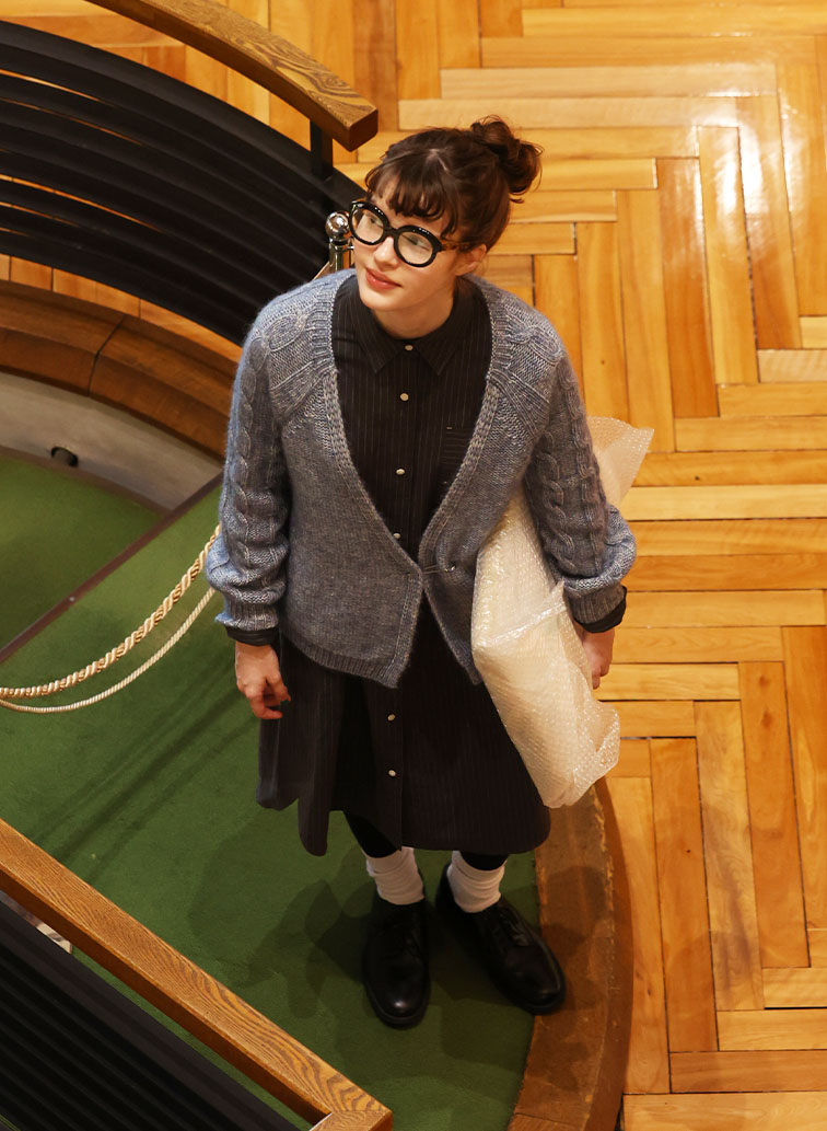 Cotton Alpaca ケーブルラグランニットカーディガン 詳細画像 Saxe Blue 4