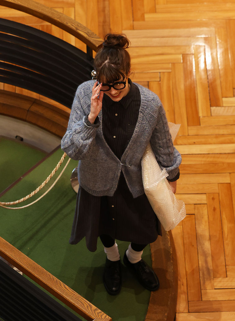 Cotton Alpaca ケーブルラグランニットカーディガン 詳細画像 Saxe Blue 5