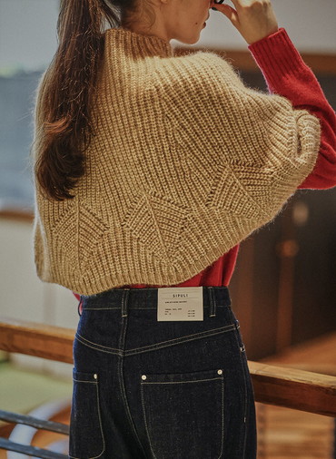 Cotton Alpaca 木の葉柄ニットケープ 詳細画像 Beige 7