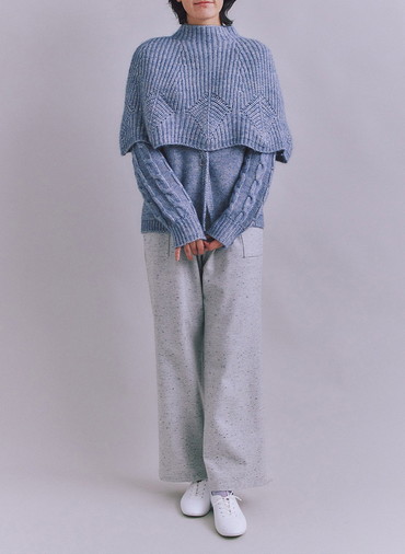 Cotton Alpaca 木の葉柄ニットケープ 詳細画像 Saxe Blue 4