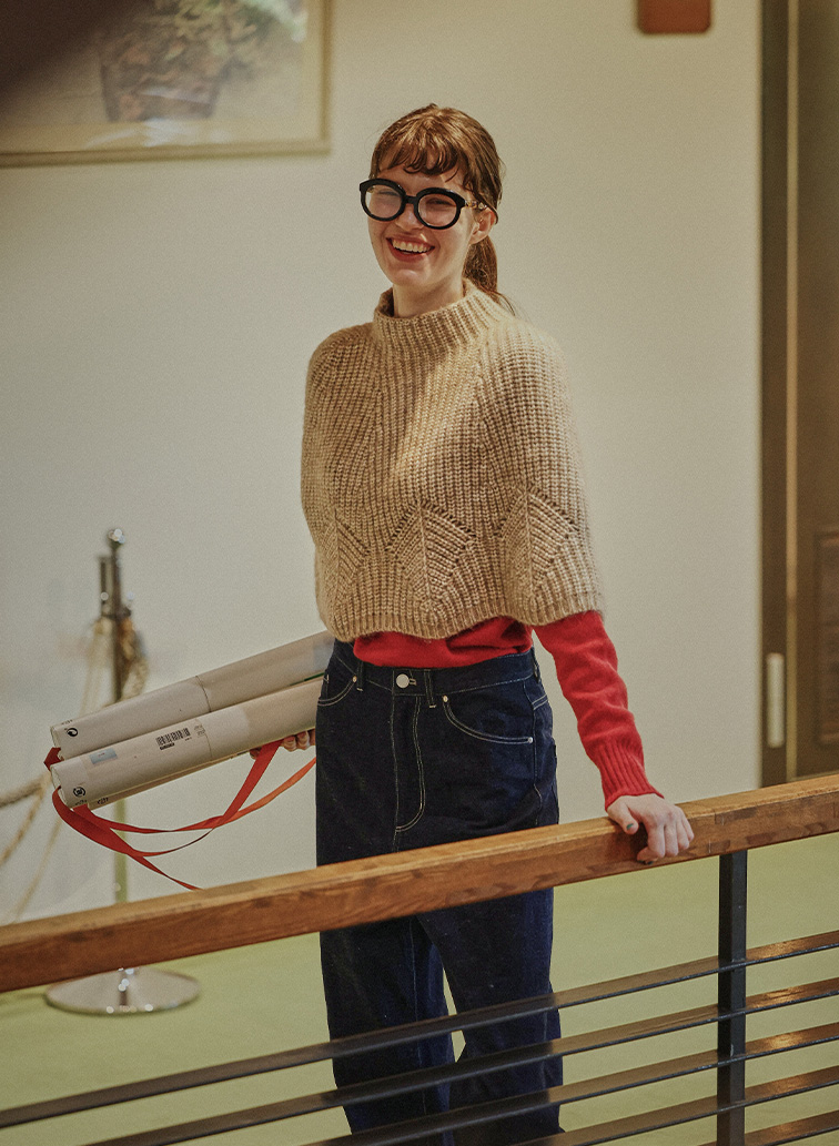 Cotton Alpaca 木の葉柄ニットケープ 詳細画像 Beige 6