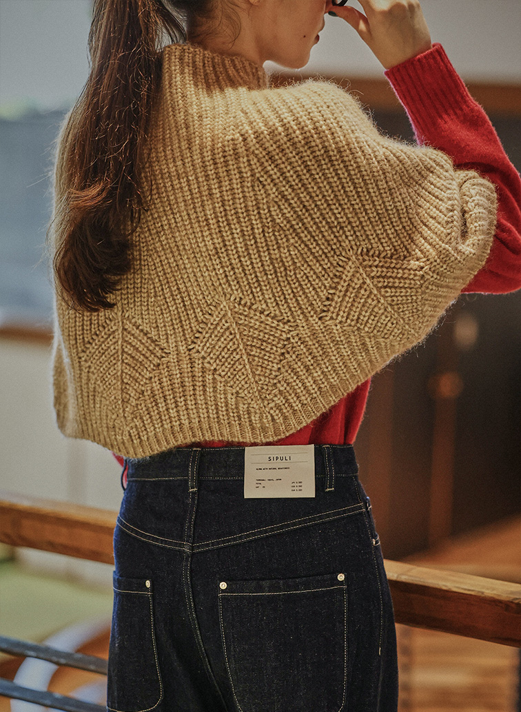 Cotton Alpaca 木の葉柄ニットケープ 詳細画像 Beige 7