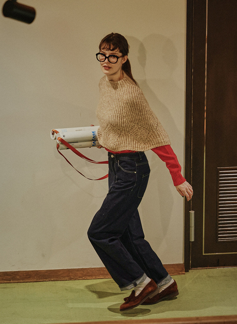 Cotton Alpaca 木の葉柄ニットケープ 詳細画像 Beige 9