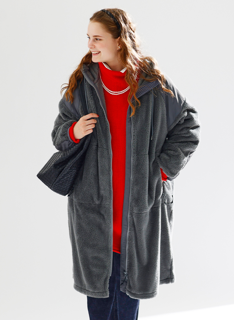 LEVEL3 SHAGGY HOODED COAT 詳細画像 Gray 1