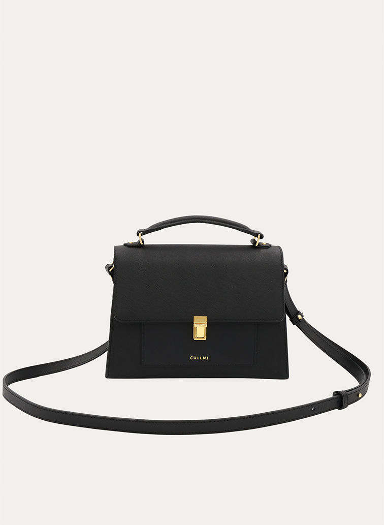 Clasp lock Leather Pocket Hand Bag 詳細画像 Black 1