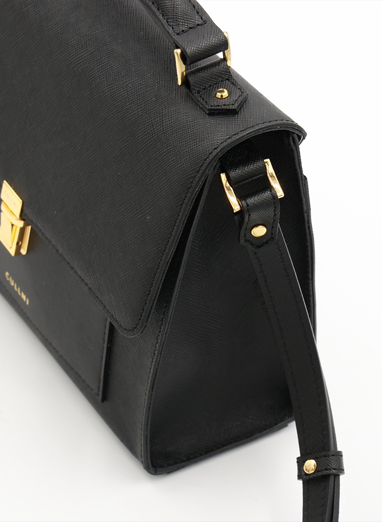 Clasp lock Leather Pocket Hand Bag 詳細画像 Black 3