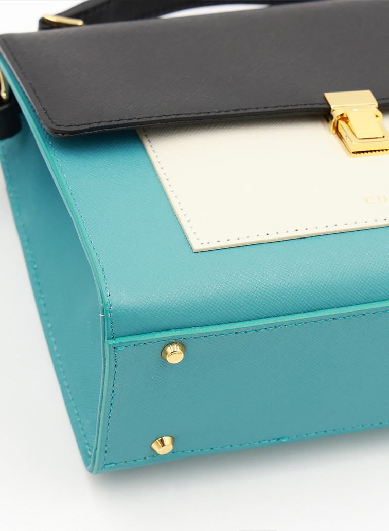 Clasp lock Leather Pocket Hand Bag 詳細画像 Blue 4