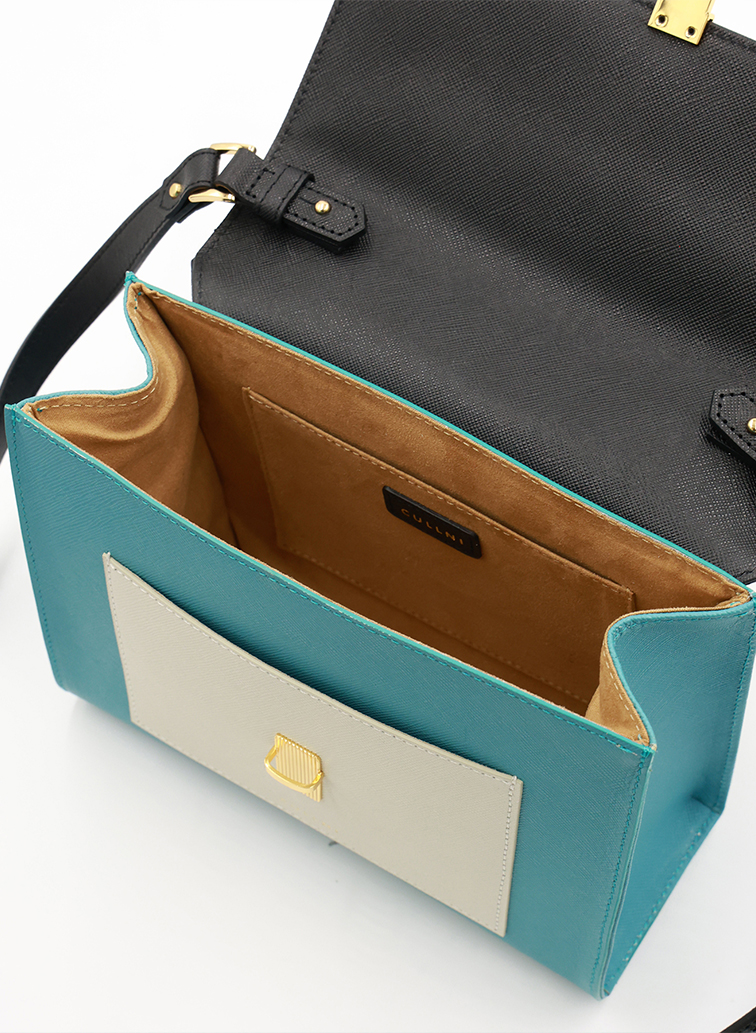 Clasp lock Leather Pocket Hand Bag 詳細画像 Blue 6