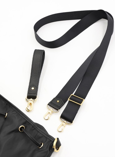 Leather Pocket High Count Taffeta Drawstring Bag 詳細画像 Black 4