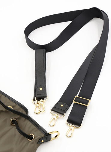 Leather Pocket High Count Taffeta Drawstring Bag 詳細画像 Grey 4