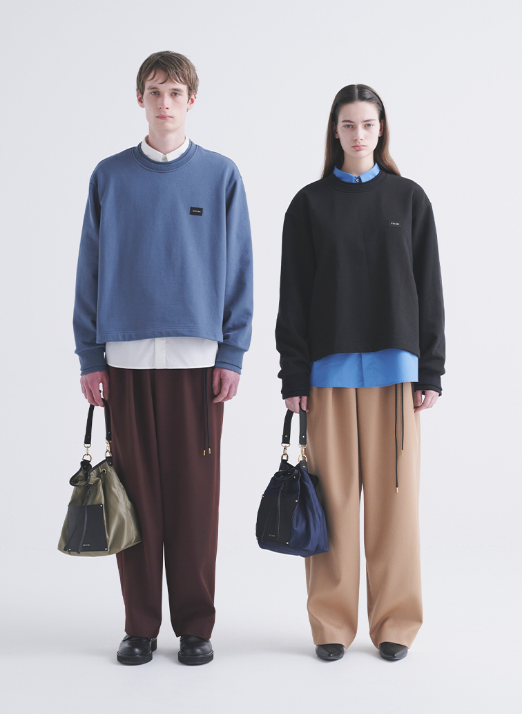 Leather Pocket High Count Taffeta Drawstring Bag 詳細画像 Grey 2