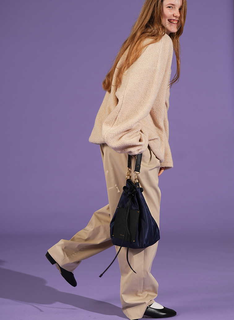 Leather Pocket High Count Taffeta Drawstring Bag 詳細画像 Grey 6