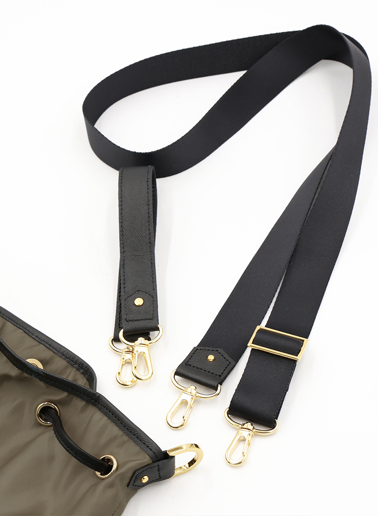 Leather Pocket High Count Taffeta Drawstring Bag 詳細画像 Grey 4