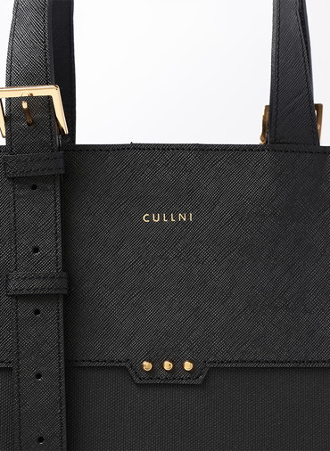 Leather Belt Handle ＆ Canvas Combination Mini Tote Bag 詳細画像 Black 2