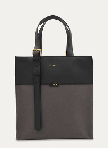 Leather Belt Handle ＆ Canvas Combination Mini Tote Bag 詳細画像 Grey 1