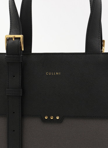 Leather Belt Handle ＆ Canvas Combination Mini Tote Bag 詳細画像 Grey 2