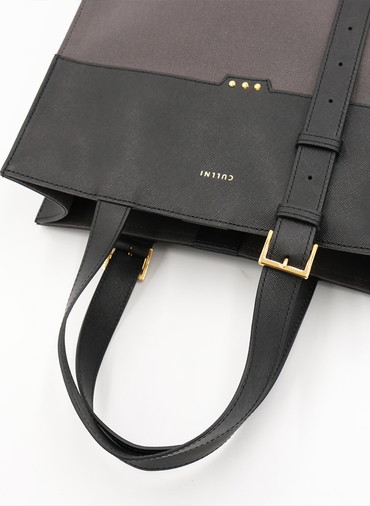 Leather Belt Handle ＆ Canvas Combination Mini Tote Bag 詳細画像 Grey 3