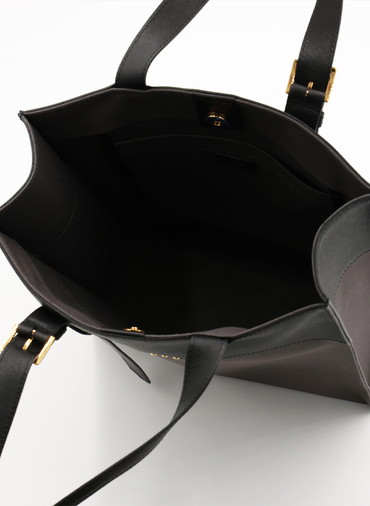 Leather Belt Handle ＆ Canvas Combination Mini Tote Bag 詳細画像 Grey 4