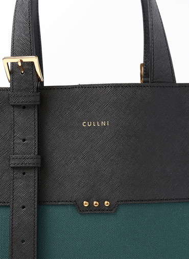 Leather Belt Handle ＆ Canvas Combination Mini Tote Bag 詳細画像 Green 2