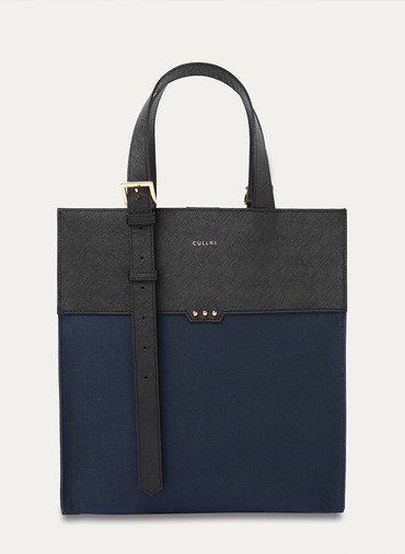 Leather Belt Handle ＆ Canvas Combination Mini Tote Bag 詳細画像 Navy 1