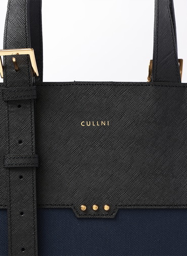 Leather Belt Handle ＆ Canvas Combination Mini Tote Bag 詳細画像 Navy 2