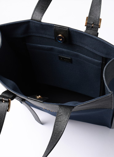 Leather Belt Handle ＆ Canvas Combination Mini Tote Bag 詳細画像 Navy 4
