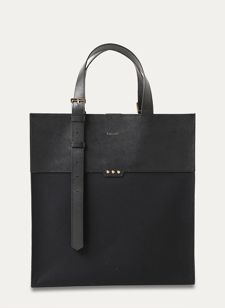 Leather Belt Handle ＆ Canvas Combination Mini Tote Bag 詳細画像 Black 1